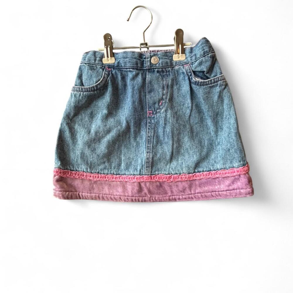 Y2K Cherokee Denim Skirt with Pink Trim – Size 5T